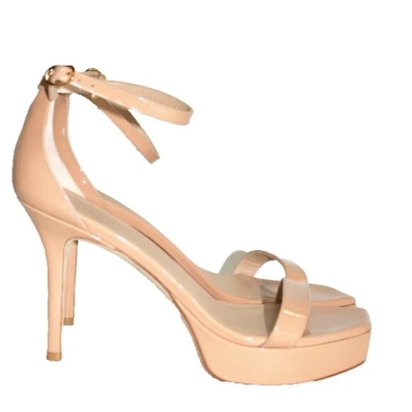 $600 STUART WEITZMAN Nunaked Party Platform Strap Sandal PATENT ADOBE 10 (PC3) - Picture 2 of 7